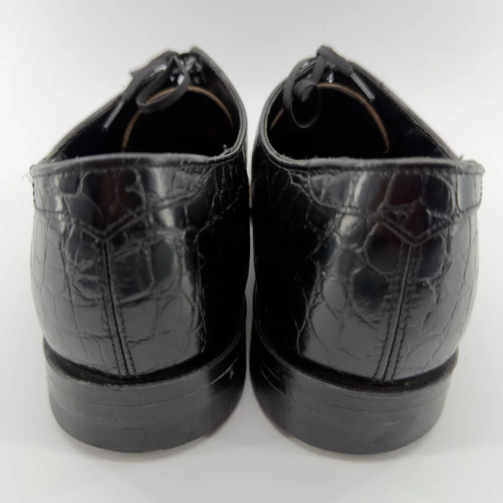 Stacy Adams‎ Mens Black Croc Tan Woven Leather Cap Toe Oxford Shoes 10